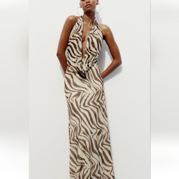 ZARA PRINTED TULLE HALTER DRESS - Picture 3 of 9
